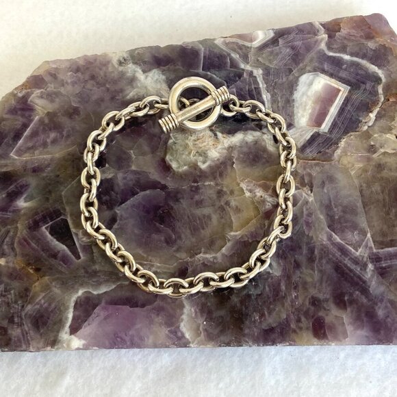 Sterling Silver 925 Thailand 5MM Cable Chain Charm Bracelet Toggle Clasp 7" 16g - Picture 11 of 16